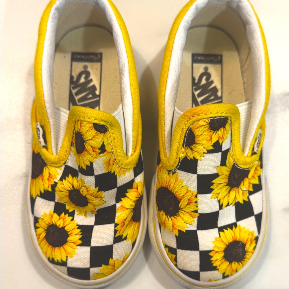 Vans Kids Sunflower Checkered Slip-On Shoes - Yellow and Black